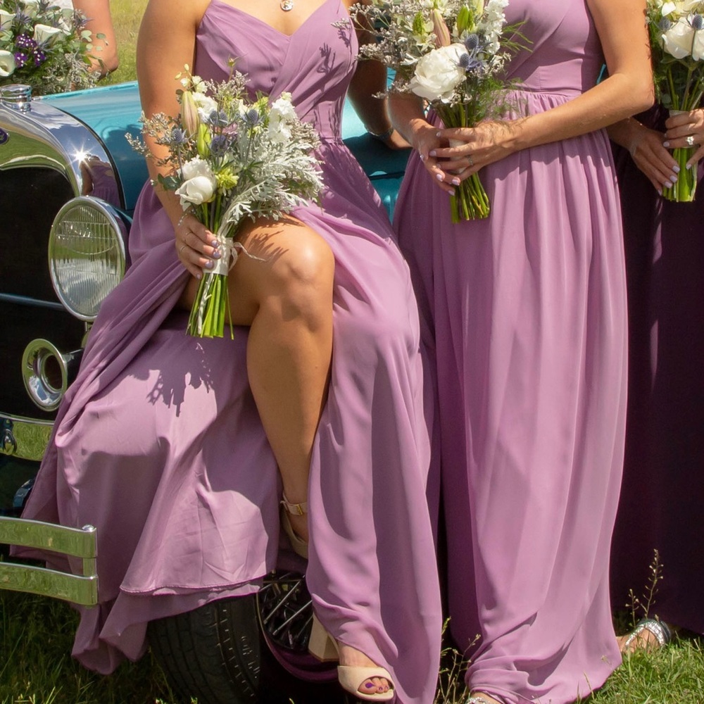 Azazie Cora bridesmaids dress in wisteria